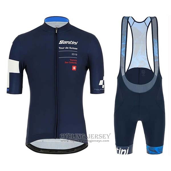 2019 Cycling Jersey Tour De Suisse Dark Blue White Short Sleeve And Bib Short